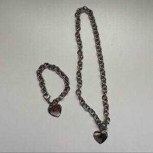 Heart Necklace and Bracelet Set Silver